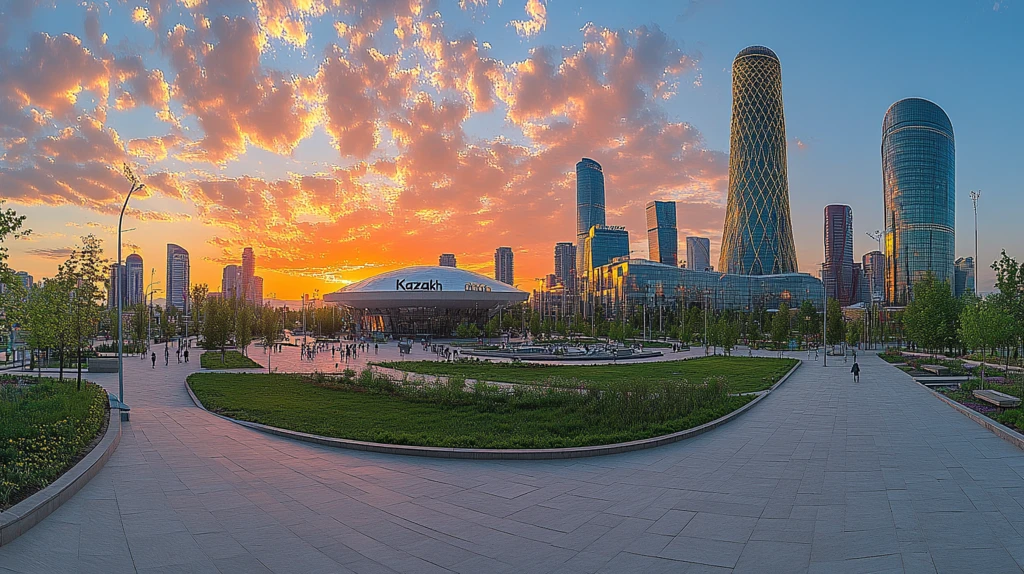 现代化都市中的大型绿地公园全景