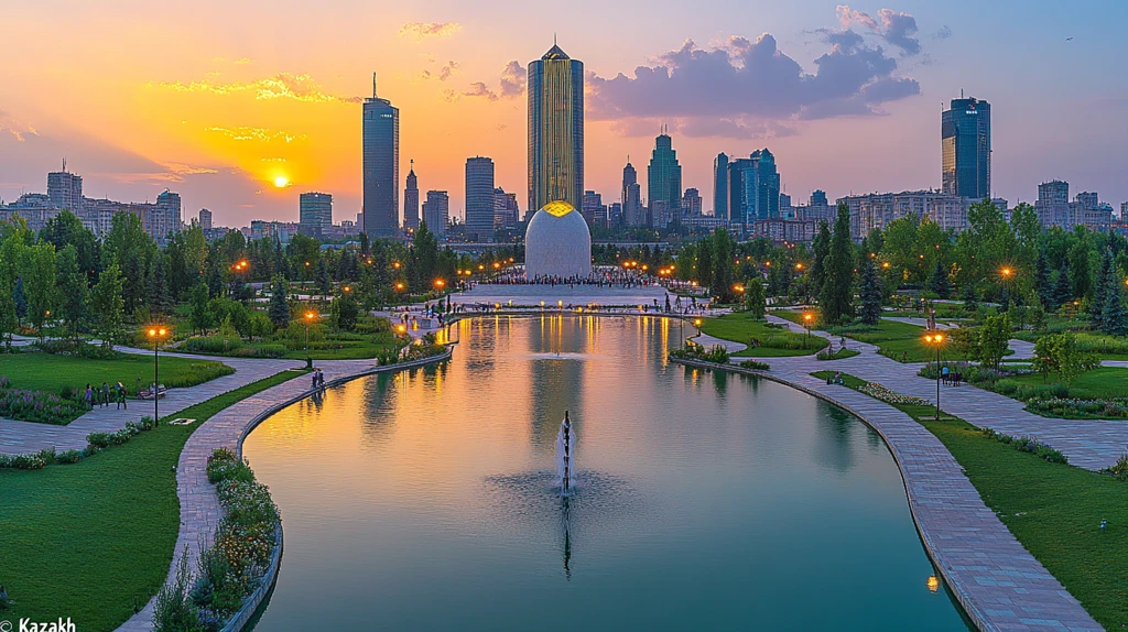 现代化都市中的大型绿地公园全景