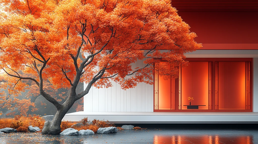 金黄银杏叶映衬下的古建筑