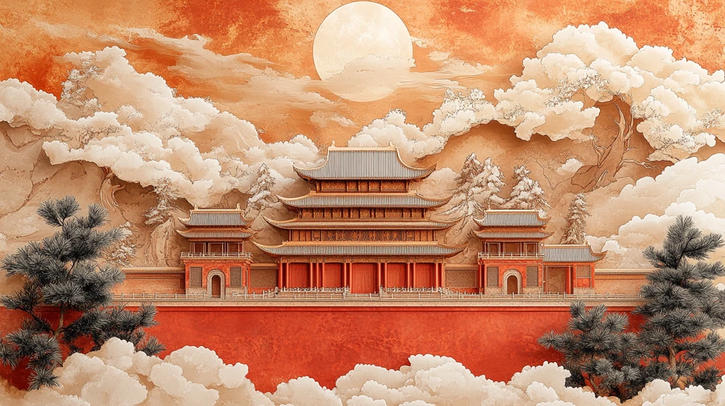 月光下古色古香的中式传统建筑风貌