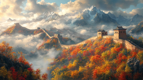 崇山峻岭间蜿蜒的万里长城