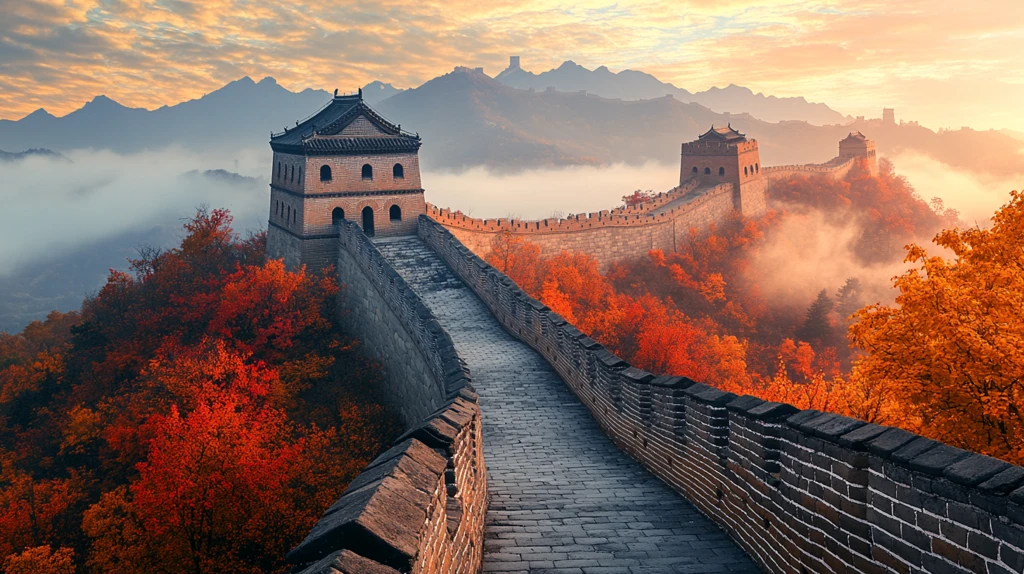 崇山峻岭间蜿蜒的万里长城