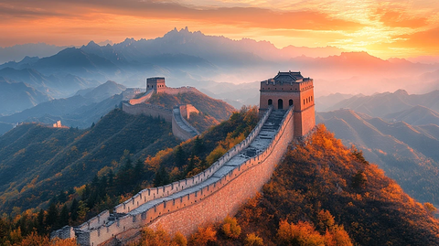 崇山峻岭间蜿蜒的万里长城