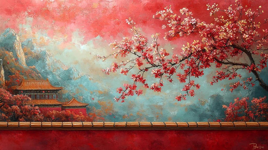 黄墙前绽放的腊梅树枝