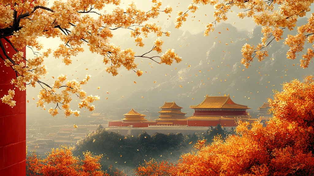 黄墙前绽放的腊梅树枝