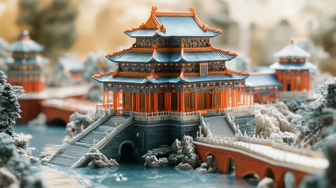 古色古香的中式建筑大门及长廊景观