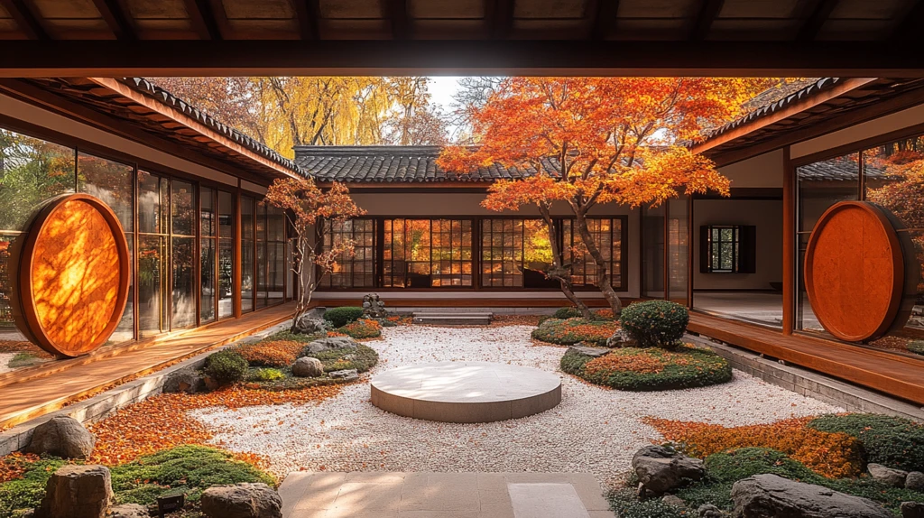 中式庭院秋景图尽显古朴宁静之美