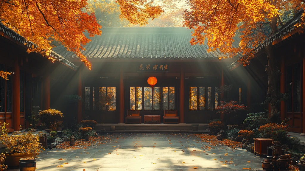 中式庭院秋景图尽显古朴宁静之美