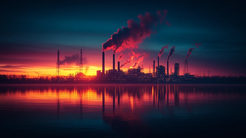 雾霭中的城市街道高楼林立车水马龙