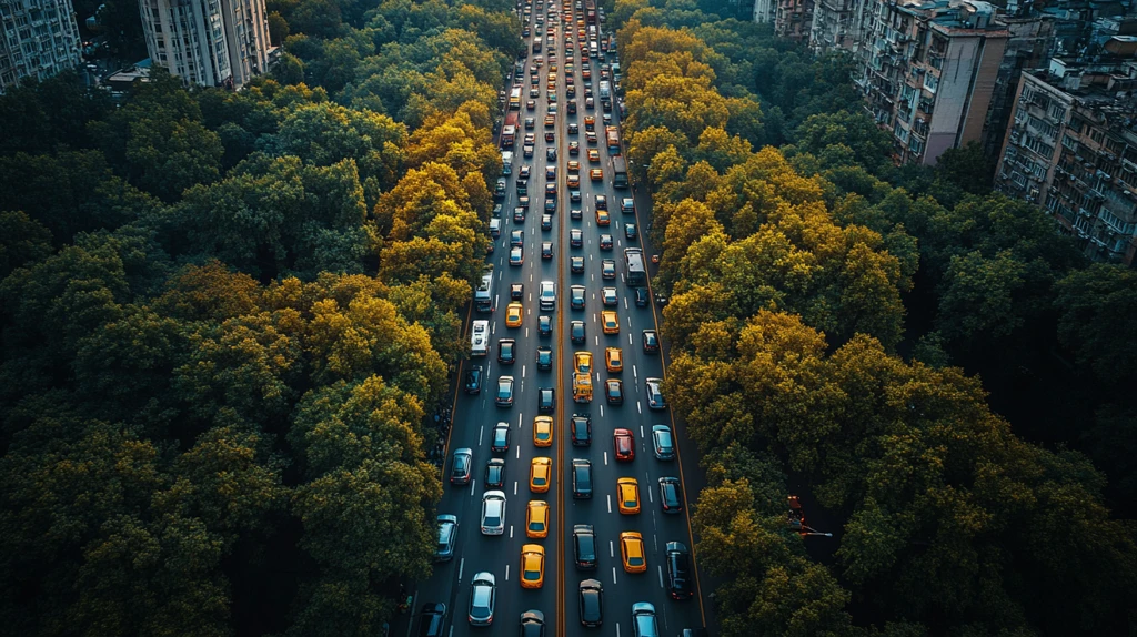 城市高架桥上大堵车的壮观景象