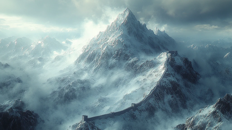 雄伟的万里长城蜿蜒于崇山峻岭间