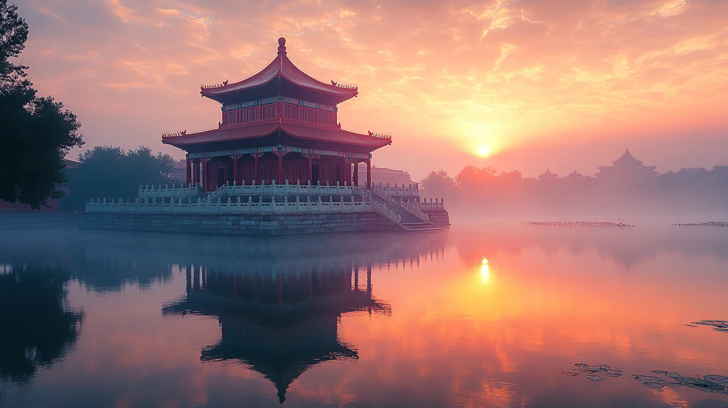 夕阳下的中式古典建筑