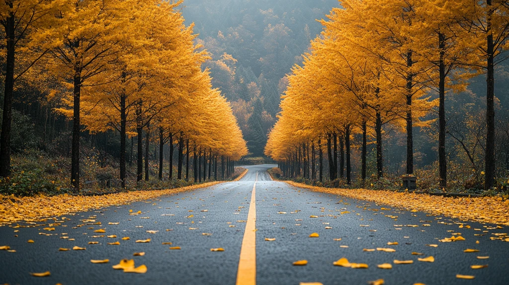 林间公路的秋日美景