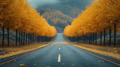 林间公路的秋日美景