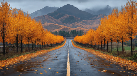 林间公路的秋日美景