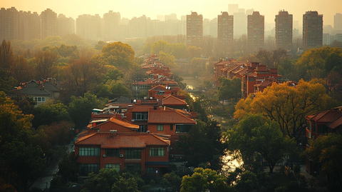 俯瞰城市中楼房密集的居民区