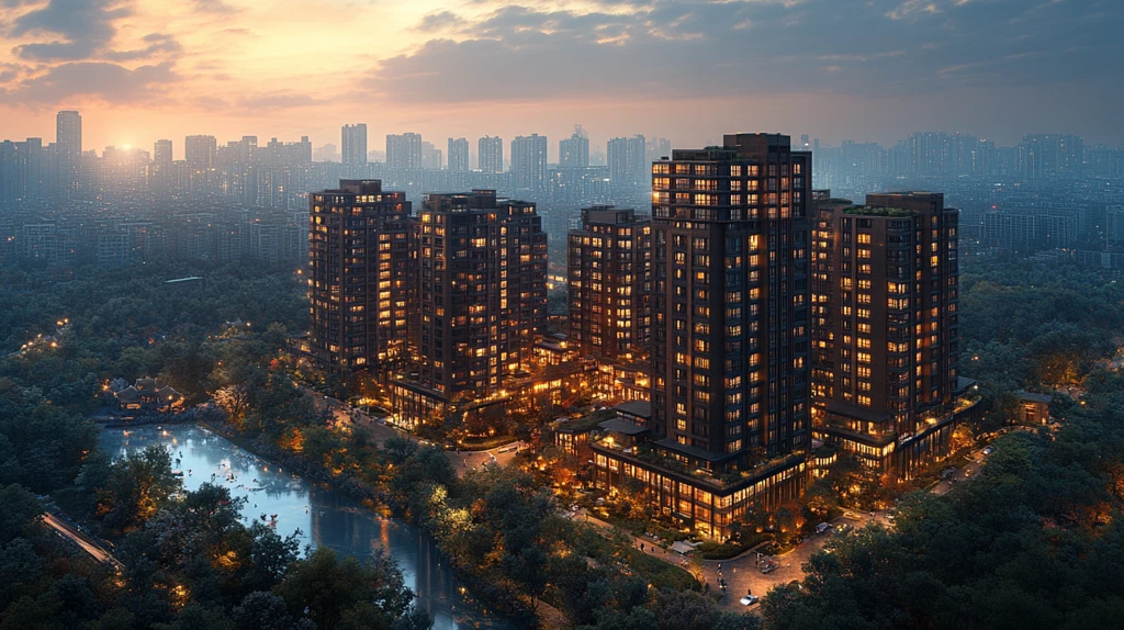 城市夜景鸟瞰图灯火辉煌的都市景象