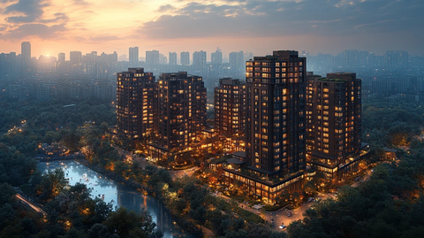 城市夜景鸟瞰图灯火辉煌的都市景象