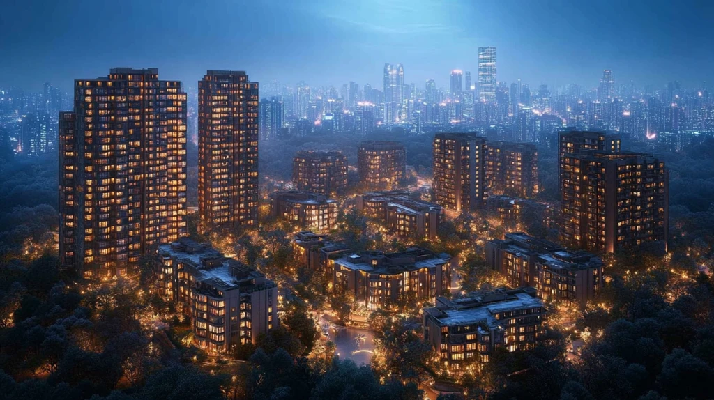 城市夜景鸟瞰图灯火辉煌的都市景象