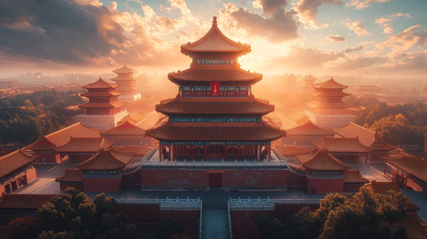 故宫全景鸟瞰图阳光照耀下的恢宏宫殿