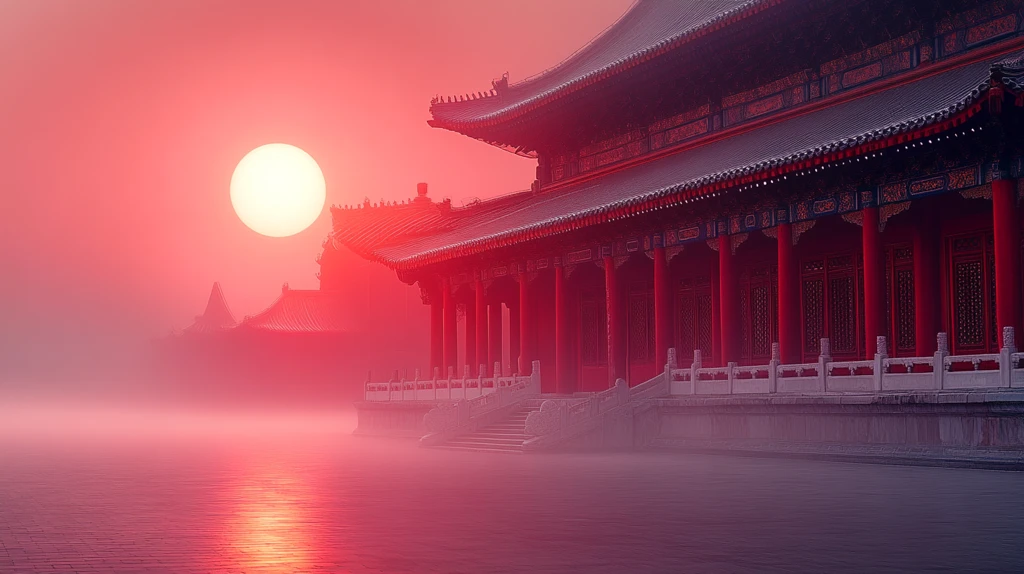 古建筑在落日余晖下的唯美景象