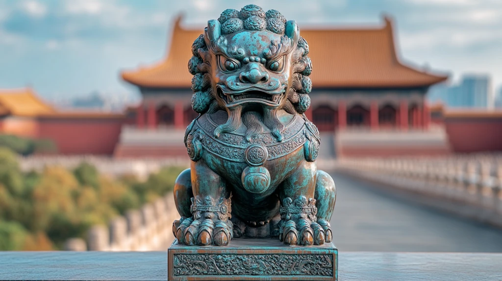 故宫前的青铜狮子雕塑