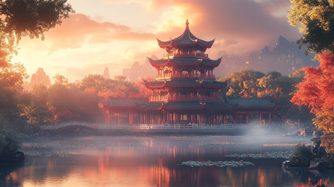 古色古香的中式建筑庭院入口景象