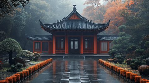 古色古香的中式建筑庭院入口景象