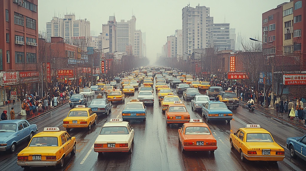 城市街道上车辆行人众多的繁忙景象