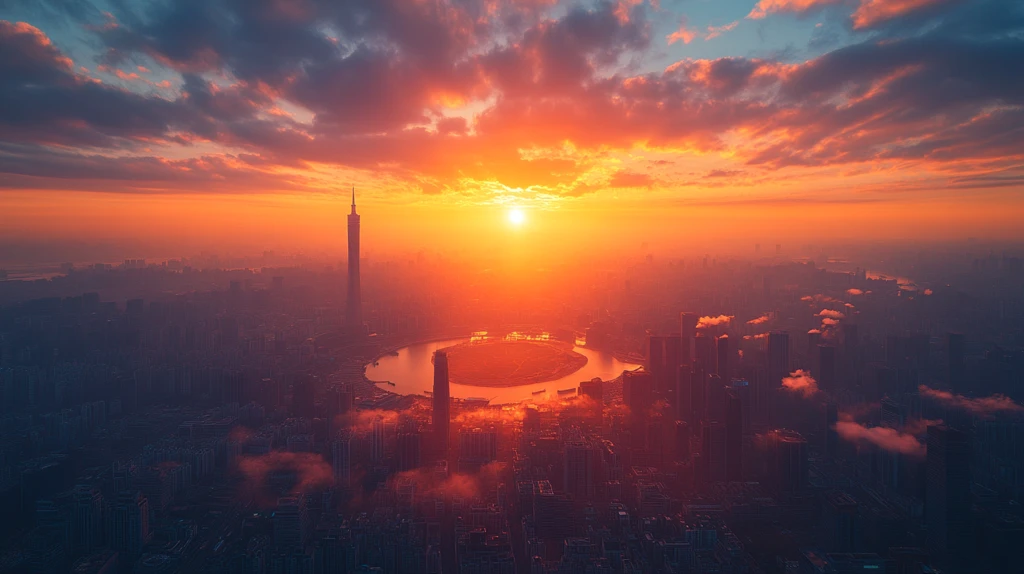 日落时分鸟瞰北京央视大楼全景