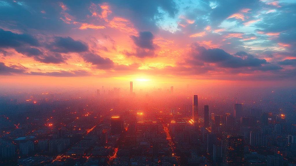 日落时分鸟瞰北京央视大楼全景