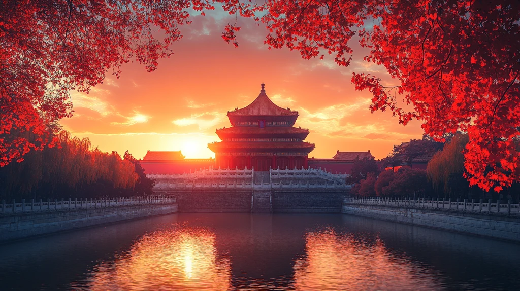 夕阳下故宫古建筑的壮美景观