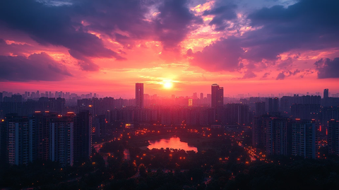 城市高楼间的车水马龙夜景