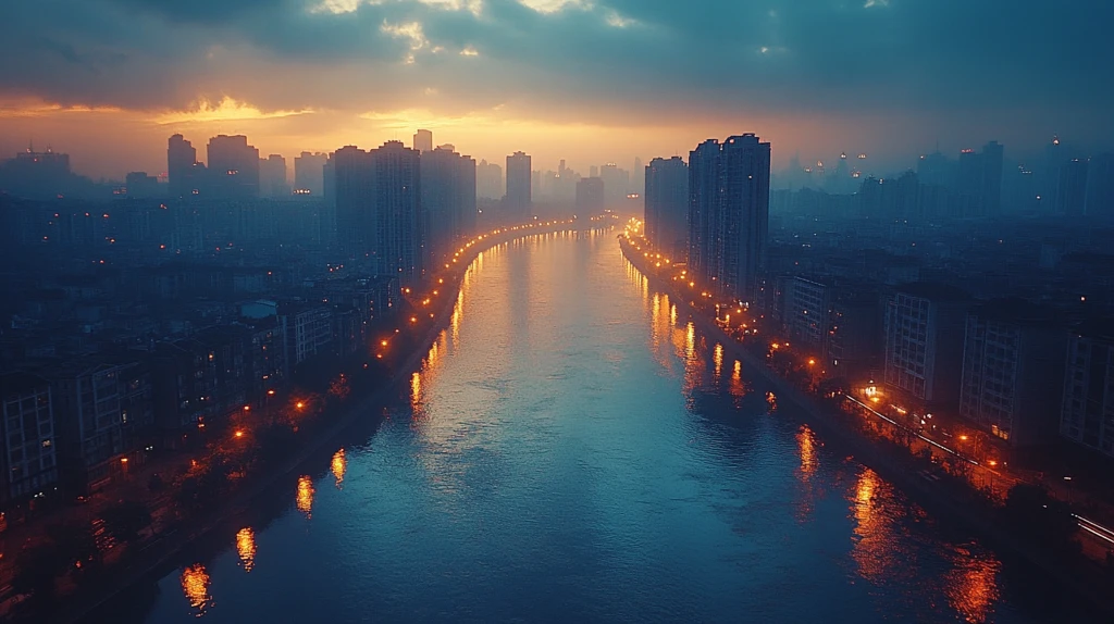 城市高楼间的车水马龙夜景