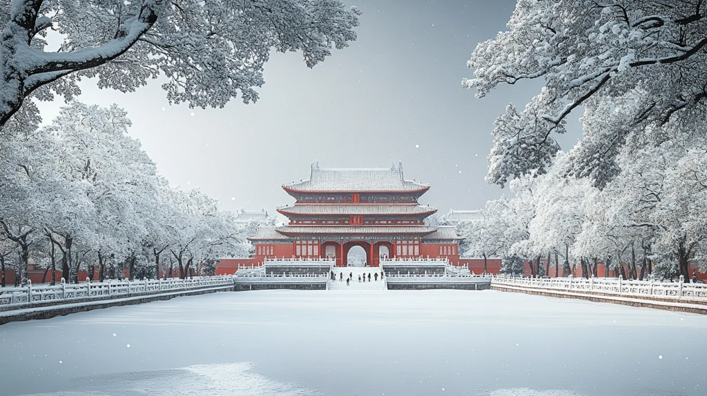 雪中的故宫古建筑尽显庄重肃穆之美
