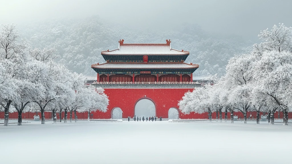 雪中的故宫古建筑尽显庄重肃穆之美