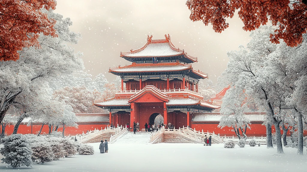 雪中的故宫古建筑尽显庄重肃穆之美