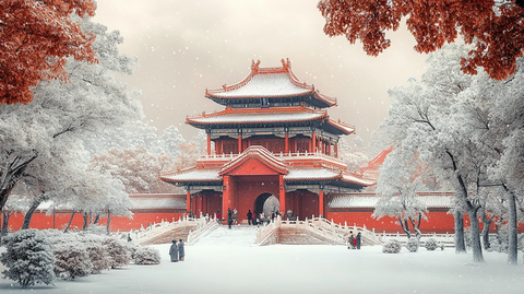 雪中的故宫古建筑尽显庄重肃穆之美