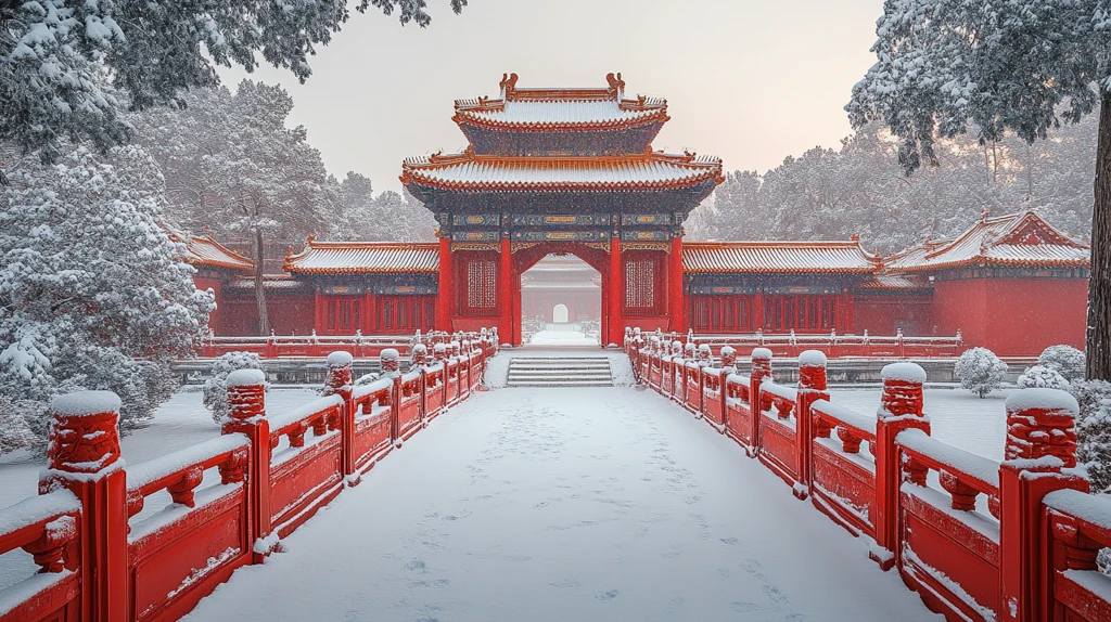 雪中故宫古建筑群的壮丽景象