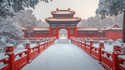 雪中故宫古建筑群的壮丽景象