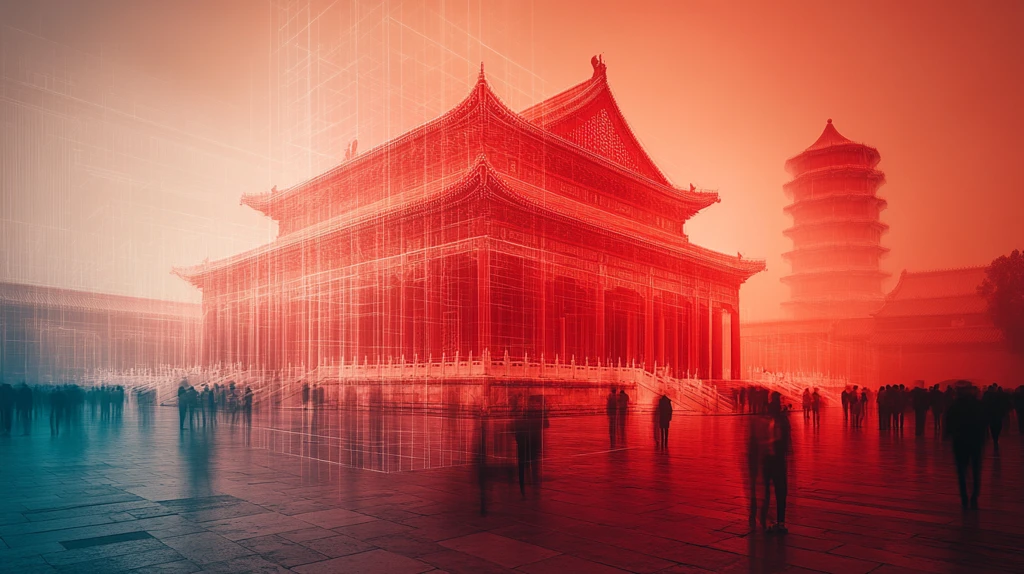 以线条勾勒的宏伟古建筑宫殿全景