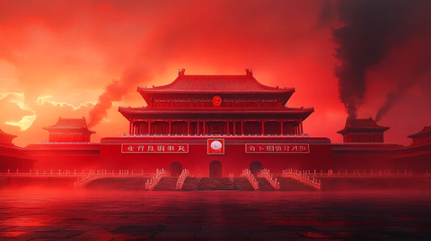 以线条勾勒的宏伟古建筑宫殿全景