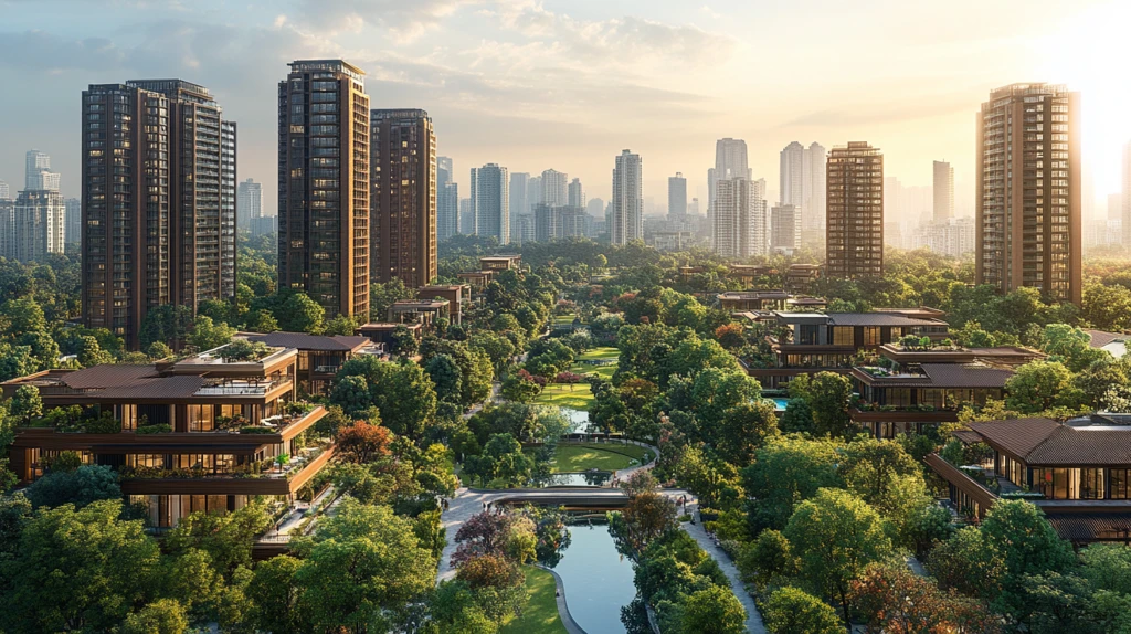 现代化城市道路及林立高楼鸟瞰全景