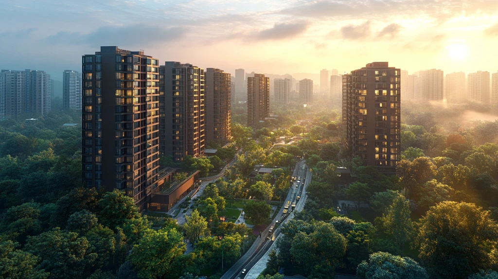 现代化城市道路及林立高楼鸟瞰全景