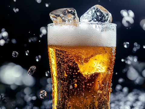 冰块中的啤酒特写