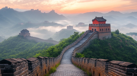 蜿蜒于群山间的雄伟长城全景