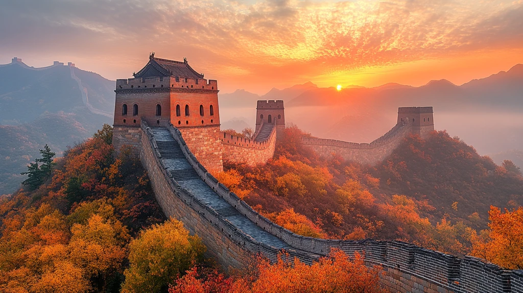 蜿蜒于群山间的雄伟长城全景