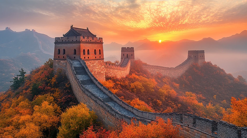 蜿蜒于群山间的雄伟长城全景