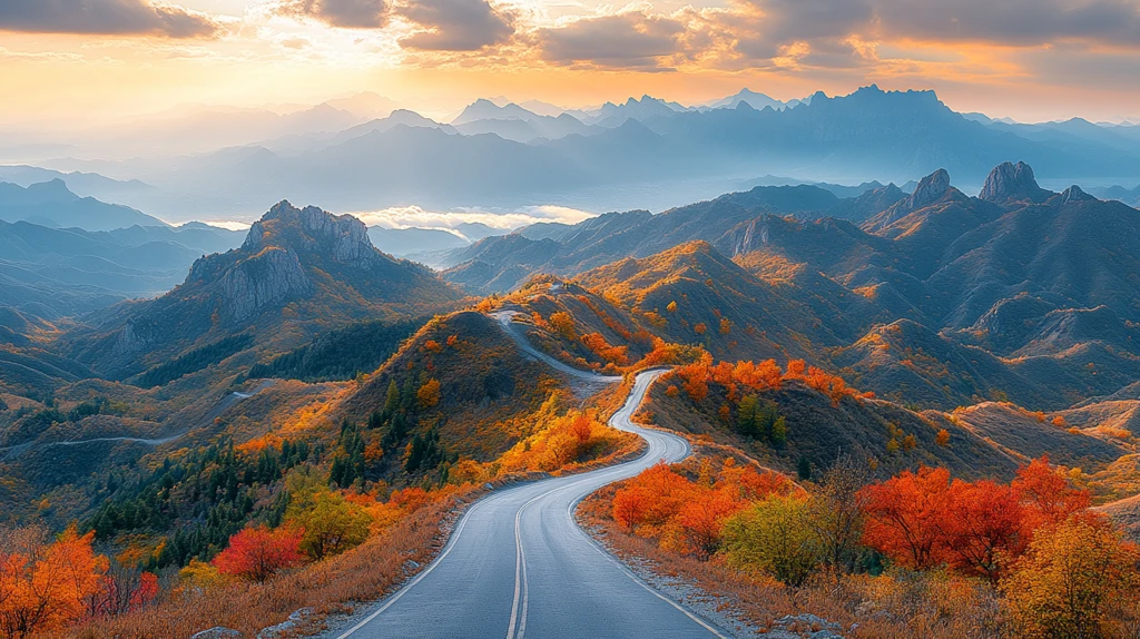 蜿蜒盘旋于山间的长城风景