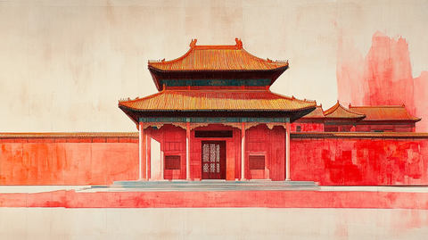 红黄配色的传统中式宫殿建筑